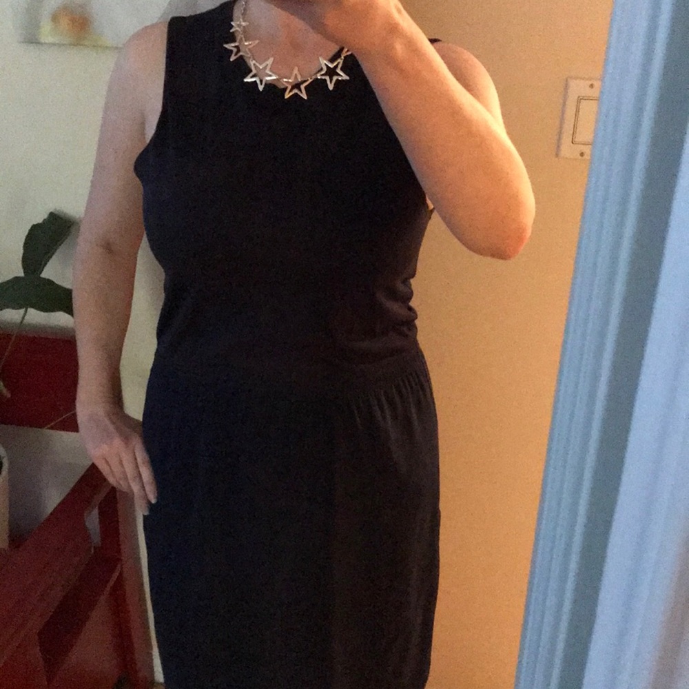 Babaton sleeveless navy blue silk/cotton/modal blend dress.
